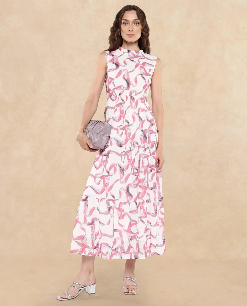Rareism Women's Abstract Printed Maxi Tier Dress