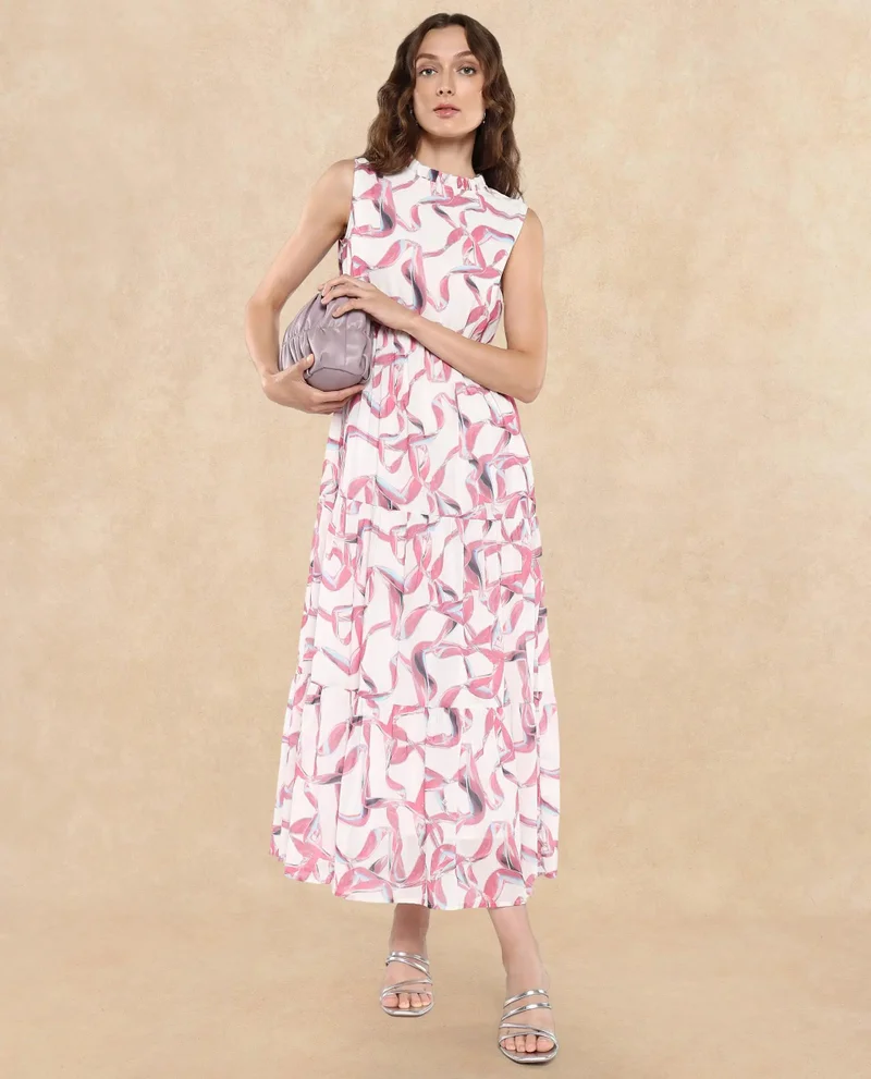 Rareism Women's Abstract Printed Maxi Tier Dress
