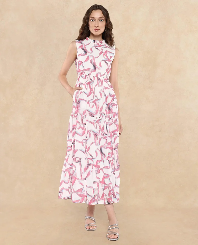 ريريزم Women's Abstract Printed Maxi Tier Dress