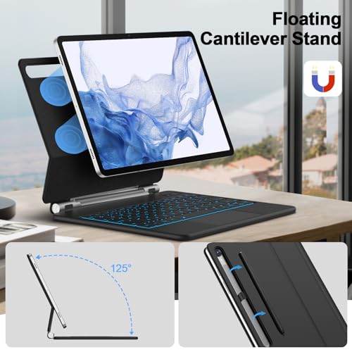 GOOJODOQ Magnetic Keyboard for Samsung Galaxy Tab S9 Fe/S9/S8/S7 11 inch, Magnetic Keyboard Case with Floating Cantilever Stand, Anywhere Touchpad with LCD Display & 7 Colors Backlit Wireless Keyboard - Image 4