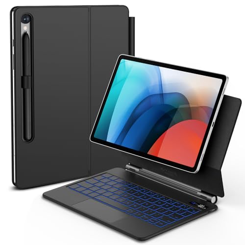 GOOJODOQ Magnetic Keyboard for Samsung Galaxy Tab S9 Fe/S9/S8/S7 11 inch, Magnetic Keyboard Case with Floating Cantilever Stand, Anywhere Touchpad with LCD Display & 7 Colors Backlit Wireless Keyboard - Image 1
