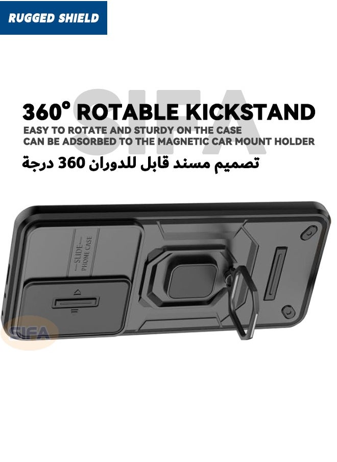 RUGGED SHIELD - Honor 200 5G Case with Slide Camera Cover, Military Grade Heavy Duty Anti Drop Shockproof Phone Case Cover with Kickstand for Honor 200 5G 6.7 inch, Black - Image 1