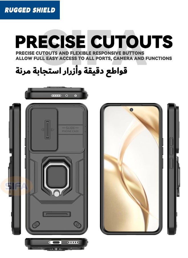 RUGGED SHIELD - Honor 200 5G Case with Slide Camera Cover, Military Grade Heavy Duty Anti Drop Shockproof Phone Case Cover with Kickstand for Honor 200 5G 6.7 inch, Black - Image 1