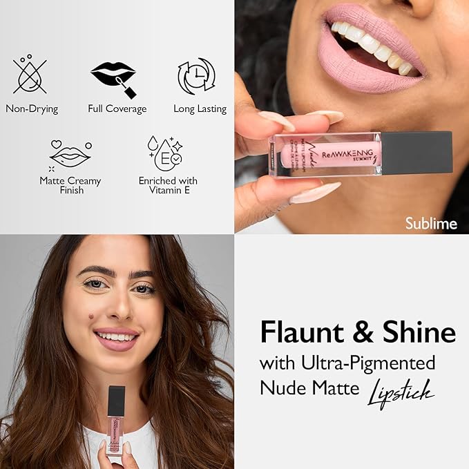 Summit.G Nude Matte Lipstick Liquid Creamy Long Lasting Lip Color Moisturizing Formula Inflused with Vitamin E 45ml Muse - Image 4
