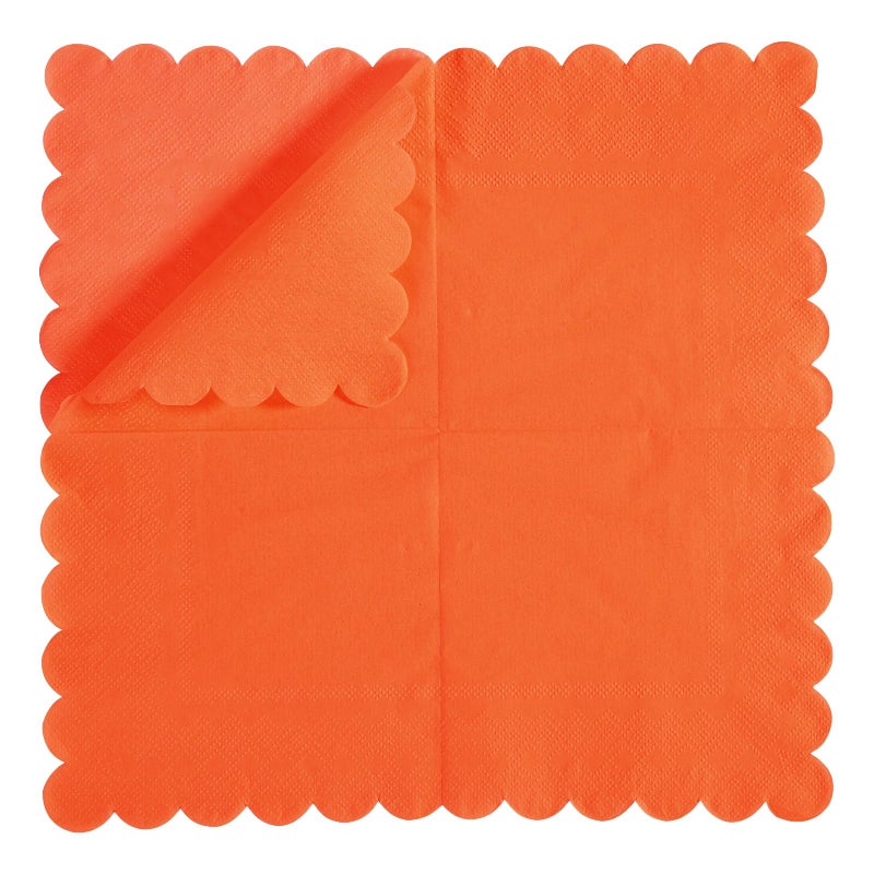 BEFORYOU 100 Pack Cocktail Napkin 2-Ply Scalloped Edged Dessert Napkins Folded 5 x 5 Inches Disposable Napkins for Dinner Wedding Birthday Party Bridal Anniversary Reception Event (Orange) - Image 3