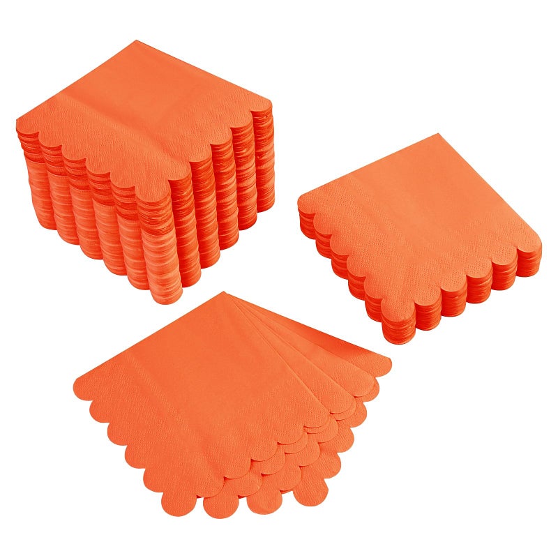 BEFORYOU 100 Pack Cocktail Napkin 2-Ply Scalloped Edged Dessert Napkins Folded 5 x 5 Inches Disposable Napkins for Dinner Wedding Birthday Party Bridal Anniversary Reception Event (Orange) - Image 1