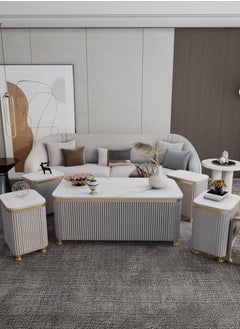 5-Piece Coffee Table Set – Luxury Light Gray & Gold Design, Faux Marble Top, Main Table with 4 Side Tables (122×61×52 cm & 40×30×52 cm) - pzsku/ZBD1AFCFF823E81BEE867Z/45/_/1737283658/bbfd195b-e928-4a9a-b29c-bbcfe48beec9