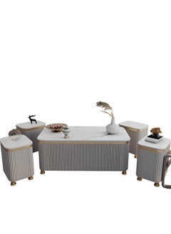 5-Piece Coffee Table Set – Luxury Light Gray & Gold Design, Faux Marble Top, Main Table with 4 Side Tables (122×61×52 cm & 40×30×52 cm) - pzsku/ZBD1AFCFF823E81BEE867Z/45/_/1737283668/9c4fa396-b632-4dda-bb89-2843d8f8e99a