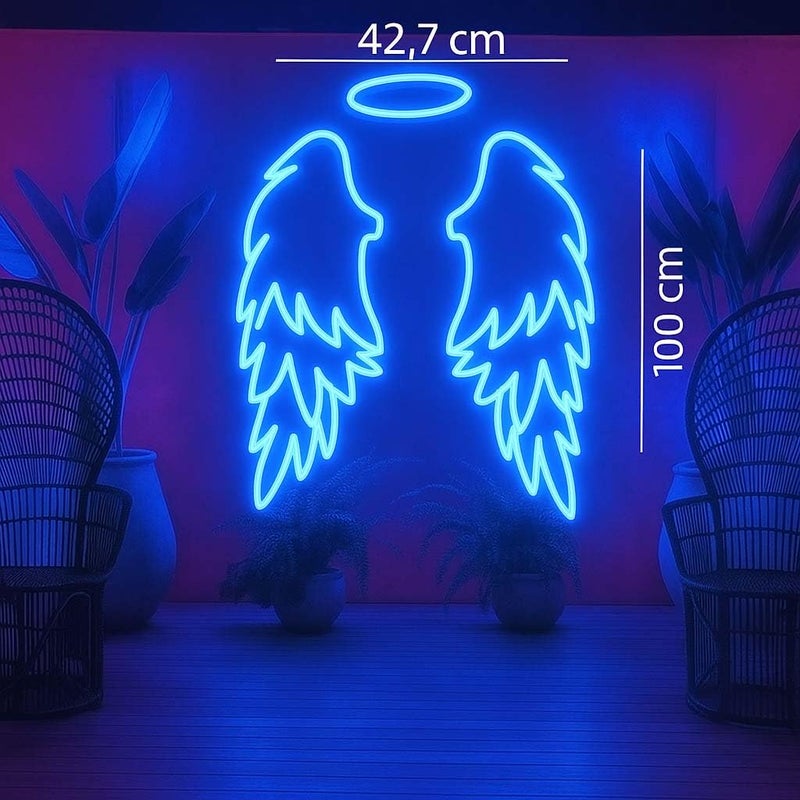 Horoof Home Angel Wings Neon Sign with Halo - 100x42.7cm Blue LED Wall Light for Bedroom, Party, Salon, and Photo Booth - Image 2
