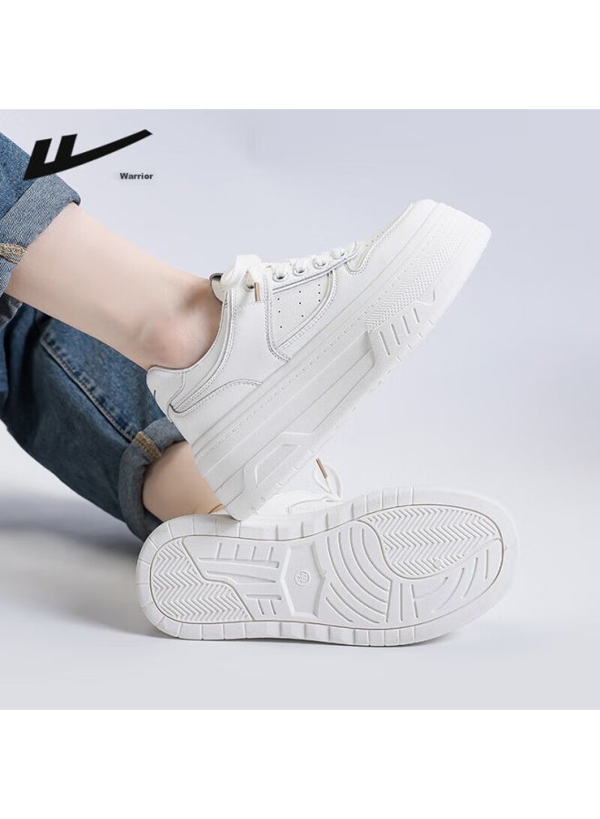 Pull Back Huili Women's Shoes, Spring Thick-soled White Sneakers, Versatile Height-increasing Skateboard Shoes For Female Students, Casual Sports Shoes For Women, White, Size 40 - Image 5