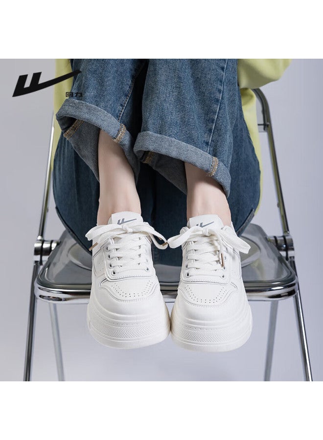 Pull Back Huili Women's Shoes, Spring Thick-soled White Sneakers, Versatile Height-increasing Skateboard Shoes For Female Students, Casual Sports Shoes For Women, White, Size 40 - Image 3