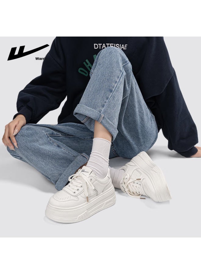 Pull Back Huili Women's Shoes, Spring Thick-soled White Sneakers, Versatile Height-increasing Skateboard Shoes For Female Students, Casual Sports Shoes For Women, White, Size 40 - Image 4