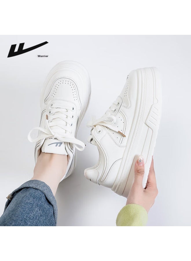 Pull Back Huili Women's Shoes, Spring Thick-soled White Sneakers, Versatile Height-increasing Skateboard Shoes For Female Students, Casual Sports Shoes For Women, White, Size 40 - Image 2