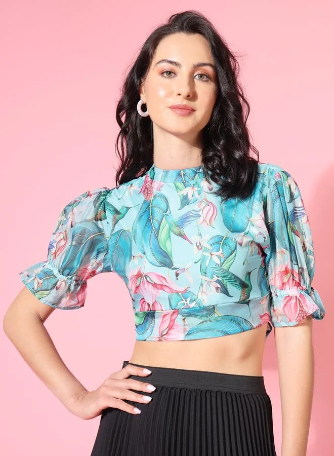 تايك تو بلوزة قصيرة نسائية زرقاء بربطة خلفية من ذا دراي ستيت