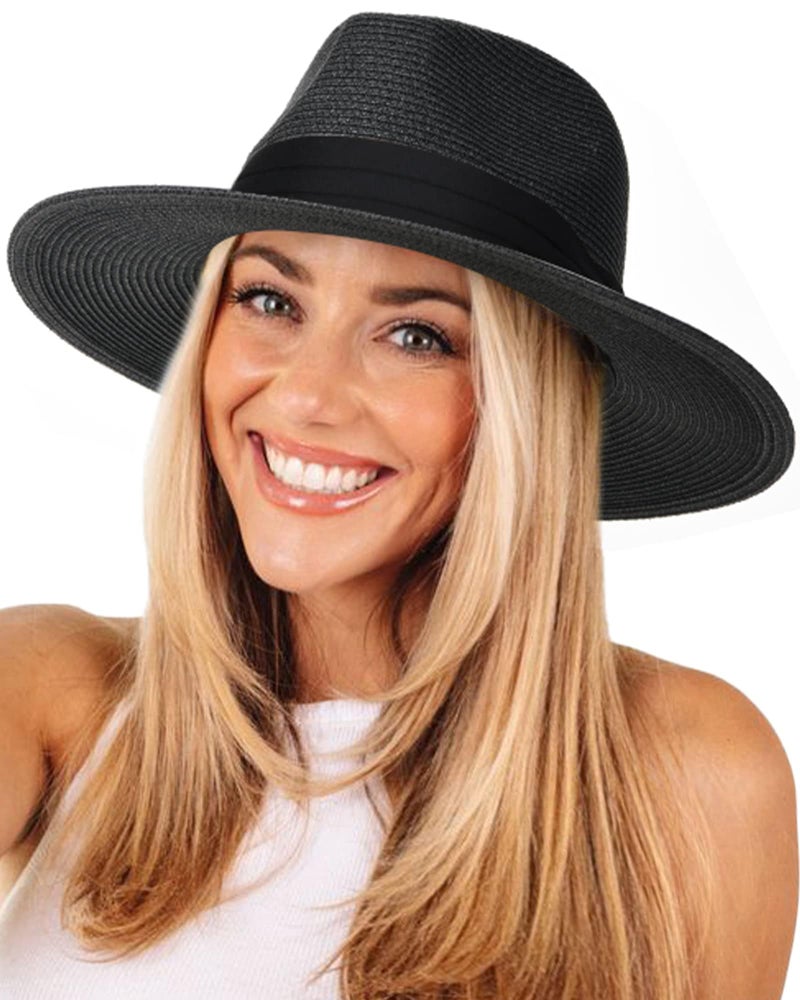 FURTALK Womens Mens Wide Brim Straw Panama Hat Fedora Summer Beach Sun Hats UPF Straw Hat for Women - Image 1