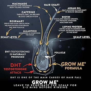 Watermans شامبو نمو الشعر "Grow Me" ليس مجرد شامبو كافيين، بل يشمل البيوتين وزيت الأركان وإكليل الجبل ونياسيناميد لعلاج تكثيف الشعر للنساء والرجال الذين يعانون من ترقق الشعر. - Image 3