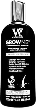 Watermans شامبو نمو الشعر "Grow Me" ليس مجرد شامبو كافيين، بل يشمل البيوتين وزيت الأركان وإكليل الجبل ونياسيناميد لعلاج تكثيف الشعر للنساء والرجال الذين يعانون من ترقق الشعر. - Image 1