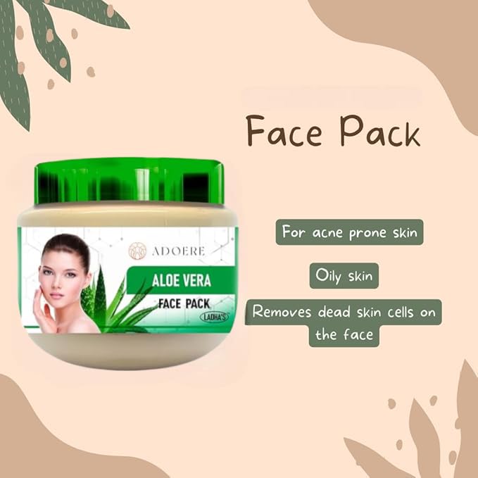 ADOERE Face Pack For Skin Brightening And Glowing Reduce Acne Control Excess Oil Suitable For All Skin Types Parben Free Face Pack 360ml Aloe Vera - Image 3