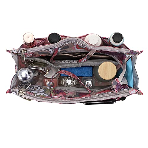 BTSKY Printing Handbag Organizers Inside Purse Insert - High Capacity 13 Pockets Bag Tote Organizer with Handle (Peony) - Image 2