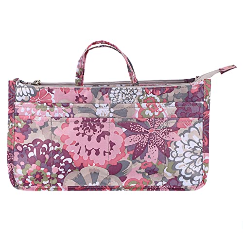 BTSKY Printing Handbag Organizers Inside Purse Insert - High Capacity 13 Pockets Bag Tote Organizer with Handle (Peony) - Image 1
