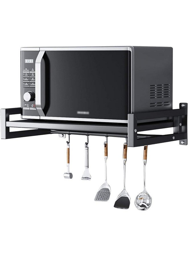 H S RETAIL H S RETAIL Wall Mount Metal Microwave Oven Rack/Utensils Dish Shelf with Hooks for Home & Kitchen Appliances with 3 Hooks, Corner Shelf (Black)  - Image 1