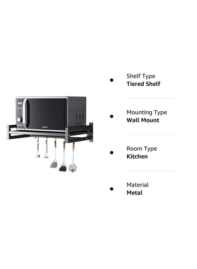 H S RETAIL H S RETAIL Wall Mount Metal Microwave Oven Rack/Utensils Dish Shelf with Hooks for Home & Kitchen Appliances with 3 Hooks, Corner Shelf (Black)  - Image 3
