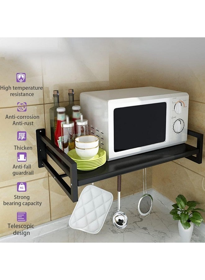 H S RETAIL H S RETAIL Wall Mount Metal Microwave Oven Rack/Utensils Dish Shelf with Hooks for Home & Kitchen Appliances with 3 Hooks, Corner Shelf (Black)  - Image 5