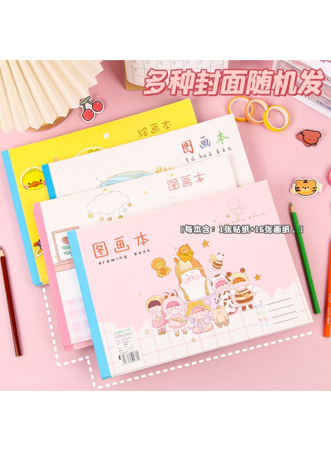 Fiber A4 Picture Book Cute Cartoon Crystal Pattern Children's Art Blank Picture Book With Stickers Student Stationery - Image 2