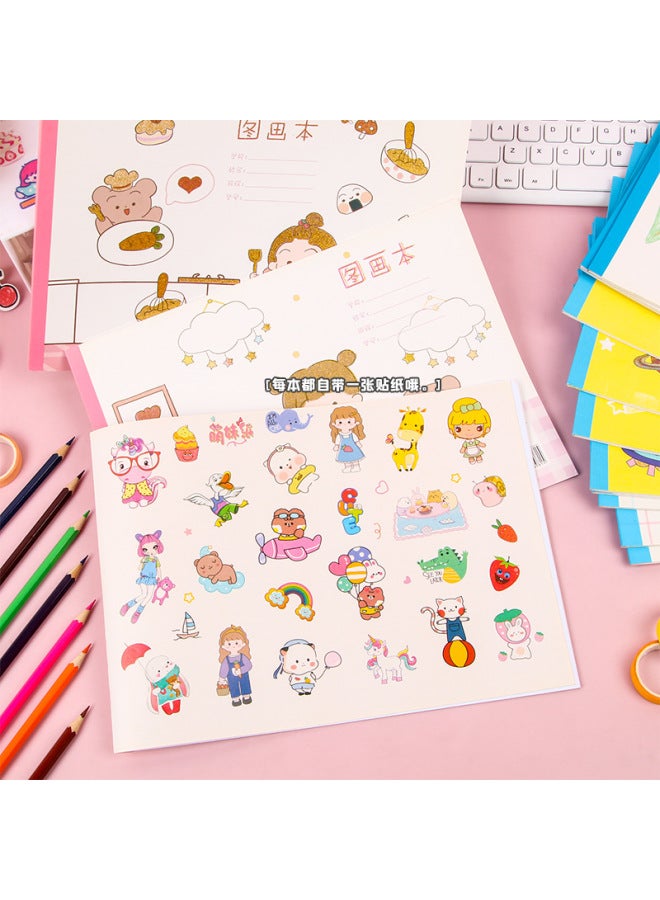 Fiber A4 Picture Book Cute Cartoon Crystal Pattern Children's Art Blank Picture Book With Stickers Student Stationery - Image 3