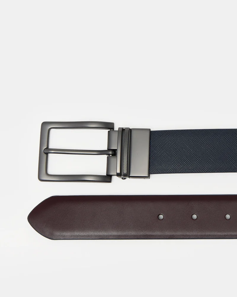 Redtag Men Navy and Brown And Belt With Twist Buckle