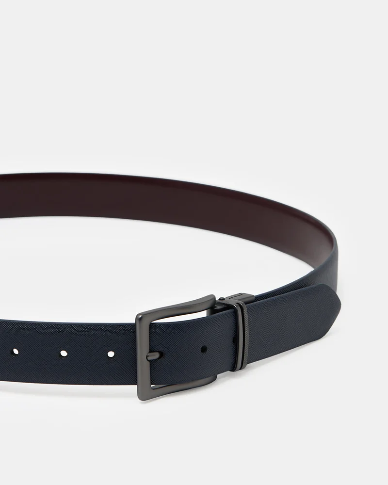 Redtag Men Navy and Brown And Belt With Twist Buckle