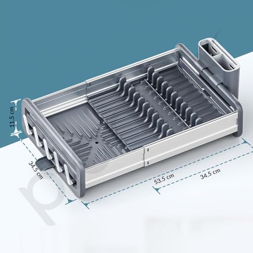 Plantex Kitchen Storage Rack/Aluminium Fold Flat Dish Drying Rack/Household Kitchen Bowls and Plates Organizers/Utensil Storage Holder - (Silver & Grey) - Image 3