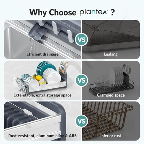 Plantex Kitchen Storage Rack/Aluminium Fold Flat Dish Drying Rack/Household Kitchen Bowls and Plates Organizers/Utensil Storage Holder - (Silver & Grey) - Image 4