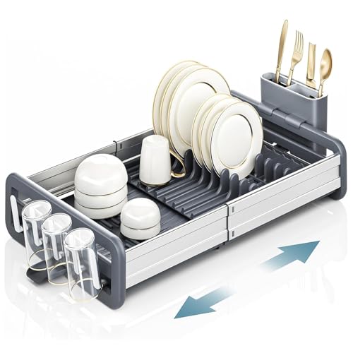 Plantex Kitchen Storage Rack/Aluminium Fold Flat Dish Drying Rack/Household Kitchen Bowls and Plates Organizers/Utensil Storage Holder - (Silver & Grey) - Image 1