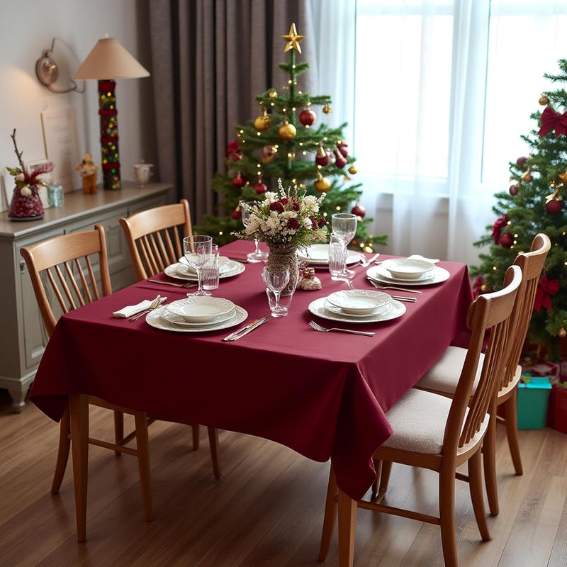 sancua Square Tablecloths 85x85 Inch Burgundy - Fabric Table Cloth for Square or Round Tables, Washable Polyester Table Cover for Christmas Dinner, Holiday Party, Decorative Display Tables - Image 2