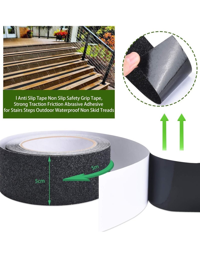 PAMEER - Grip Tape, Heavy Duty Anti Slip Tape for Stairs Outdoor Indoor Waterproof 5cm x 5 meter Safety Non Skid Roll for Stair Steps Ramp Traction Tread Staircases Grips Adhesive Non Slip Strips Walk Black - Image 1