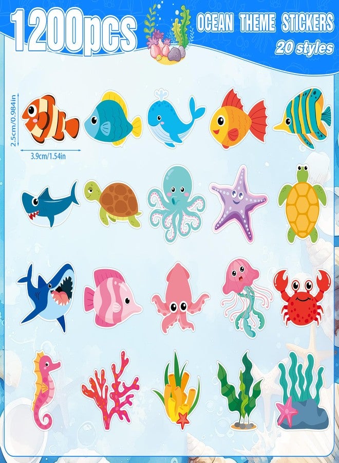 SANNIX 1200PCS Ocean Animal Stickers, 20 Styles Qcean Stickers Cartoon Sea Creature Sticker Fish Labels for Classroom Rewards Under The Sea Theme Party Computer Water Bottle Craft Supplies - Image 2