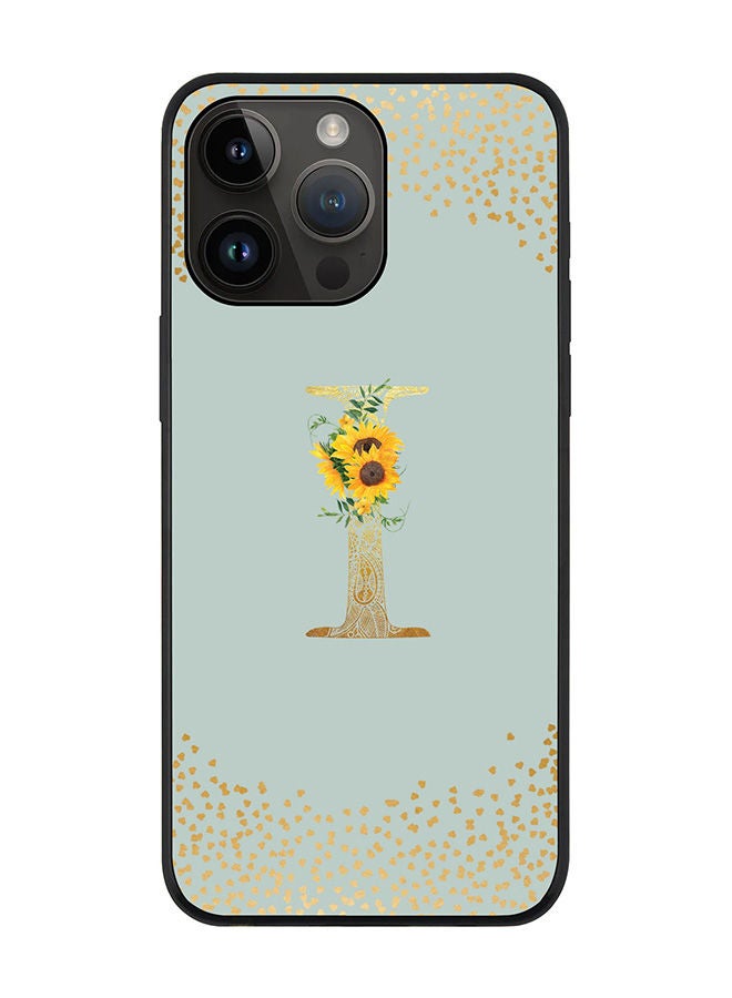 Stylizedd Rugged Black edge case for Apple iPhone 14 Pro Max Slim fit Soft Case Flexible Rubber Edges Anti Drop TPU Gel Thin Cover - Custom Monogram Initial Letter Floral Pattern Alphabet - I (Light Grey ) - Image 1
