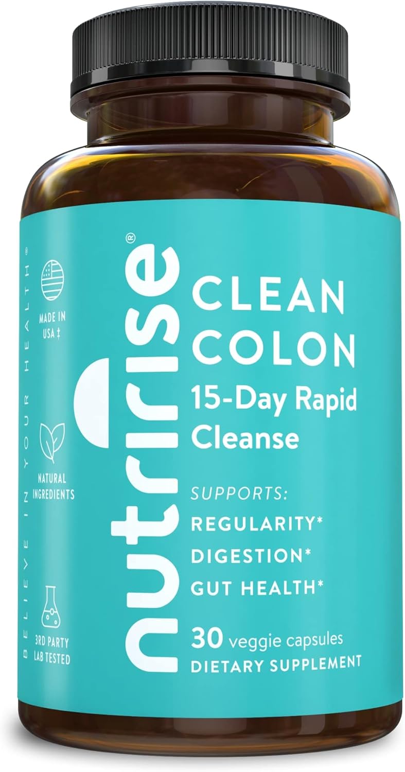 NUTRIRISE تنظيف القولون السريع لمدة 15 يومًا من نوتري رايز لصحة الأمعاء دعم الهضم مع البروبيوتيك والألياف للإمساك والانتظام والانتفاخ خالي من السكر والجلوتين - Image 1