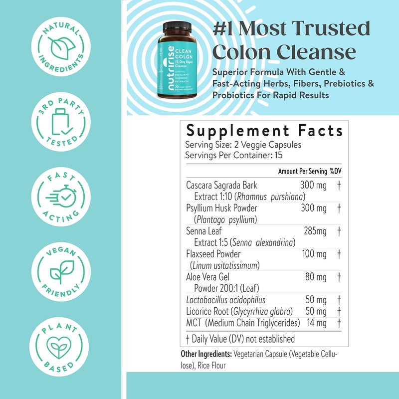 NUTRIRISE تنظيف القولون السريع لمدة 15 يومًا من نوتري رايز لصحة الأمعاء دعم الهضم مع البروبيوتيك والألياف للإمساك والانتظام والانتفاخ خالي من السكر والجلوتين - Image 3