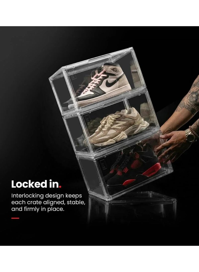 Sneakkool Clear Acrylic Shoe Box, Stackable Everyday Footwear Storage | Fits size 14 sneakers, casual shoes and athletic footwear. Clear acrylic design with magnetic door & dustproof storage. Pack of 10 - Image 4