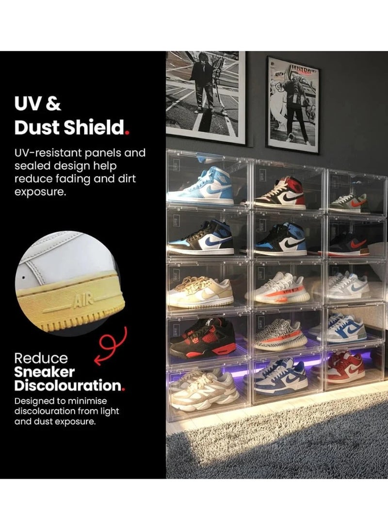Sneakkool Clear Acrylic Shoe Box, Stackable Everyday Footwear Storage | Fits size 14 sneakers, casual shoes and athletic footwear. Clear acrylic design with magnetic door & dustproof storage. Pack of 10 - Image 2