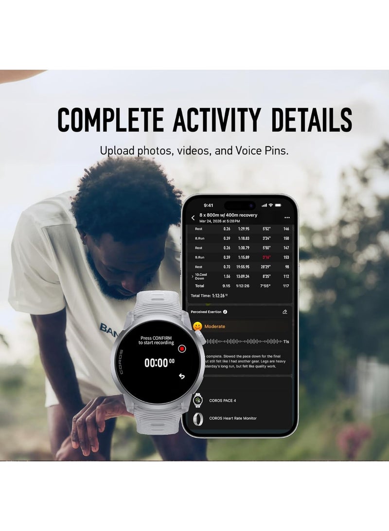 COROS PACE 4 Ultralight Sports GPS Watch, 1.2" AMOLED Touchscreen, 19 Days Daily Use, Voice Control, Advanced Training Tools, GPS, Navigation (Cloud White) Silver - Image 5