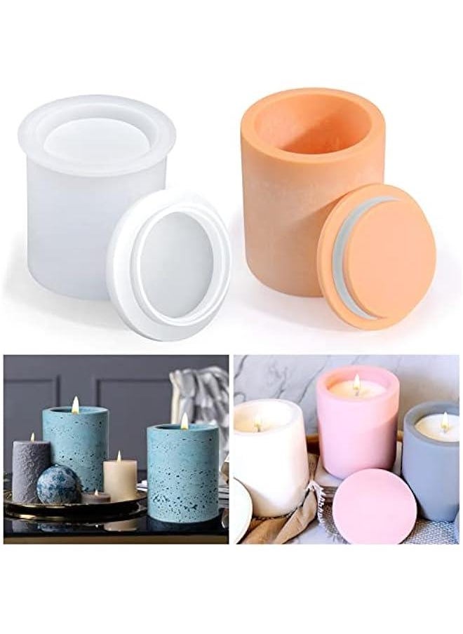 Generic Candle Jar Molds, Silicone Concrete Molds for Candle Holder with Lids, Candle Vessels Cement Molds for Candle Making Supplies  - Image 1