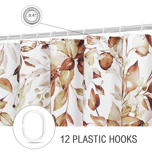 Gibelle Brown Eucalyptus Shower Curtain, Watercolor Plant Leaves with Floral Bathroom Shower Curtain Set with Hooks, 72x72 - Image 4