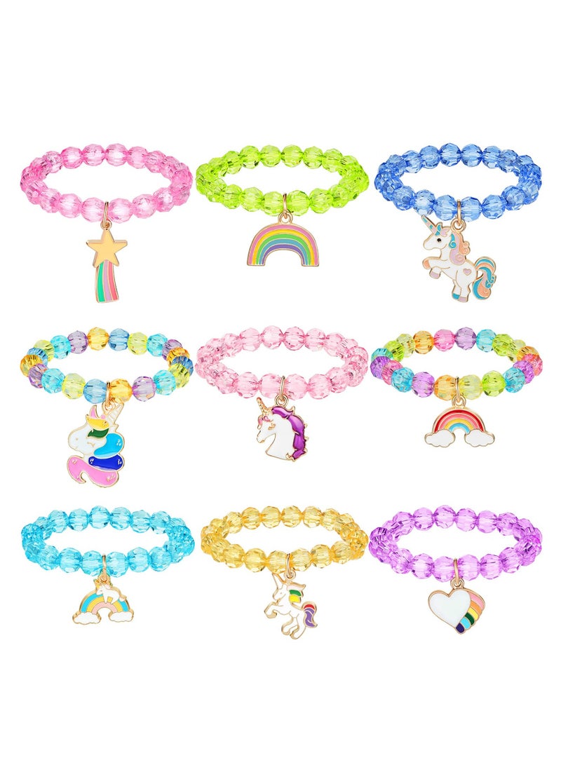 SYOSI 9 Pieces Colorful Unicorn Bracelet Girls Rainbow Unicorn Bracelets Unicorn Cute Beaded Jewelry Bracelet for Gift Goodie Bag Stuffers Birthday Party  - Image 1