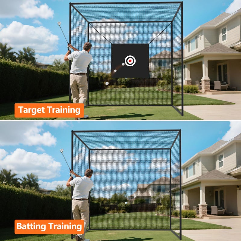 ORIENGEAR Golf Batting Cage Netting Golf Practice Nets with Target Net, 10ft x 10ft x 10ft Frame NOT Included, with 4 Carabiners and 2 Tie Rope, for Backyard, Black - Image 4