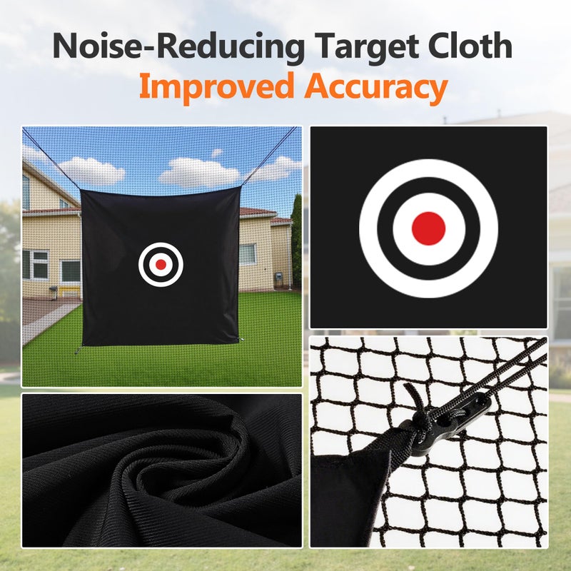 ORIENGEAR Golf Batting Cage Netting Golf Practice Nets with Target Net, 10ft x 10ft x 10ft Frame NOT Included, with 4 Carabiners and 2 Tie Rope, for Backyard, Black - Image 5