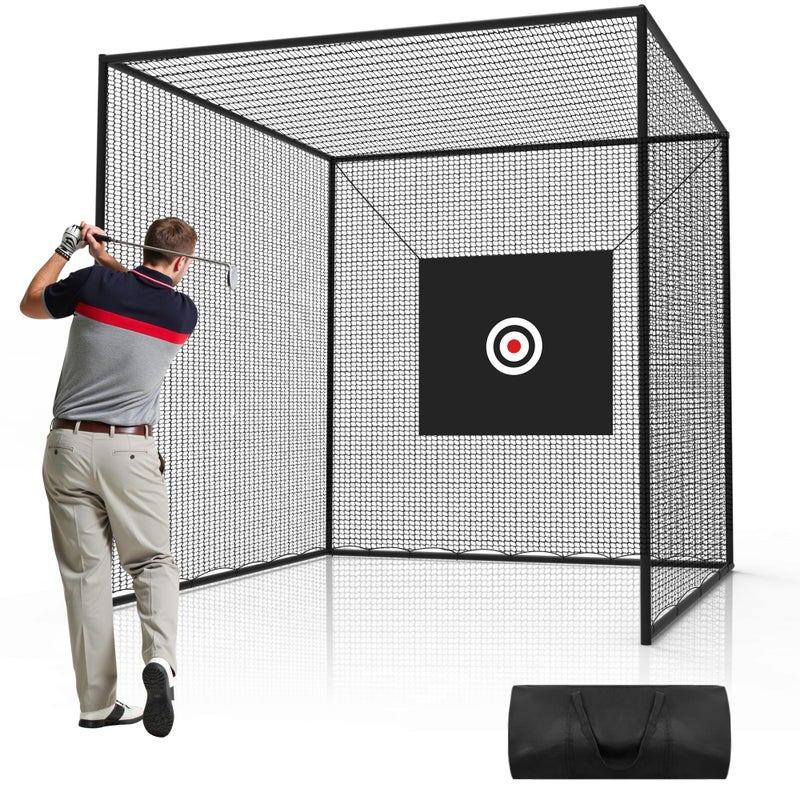 ORIENGEAR Golf Batting Cage Netting Golf Practice Nets with Target Net, 10ft x 10ft x 10ft Frame NOT Included, with 4 Carabiners and 2 Tie Rope, for Backyard, Black - Image 1