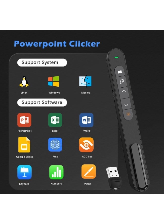FDTY USB & Type-C 2 in 1 Clicker for Powerpoint,328FT Wireless Presenter Remote PPT PowerPoint Clicker,2.4GHz Hyperlink Volume Presentation Clicker for Powerpoint Computer Laptop Mac - Image 3